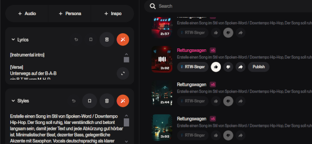 Suno AI user interface